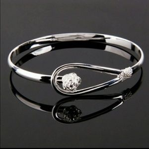 NEW! 925 STERLING SILVER ROSE BANGLE BRACELET
